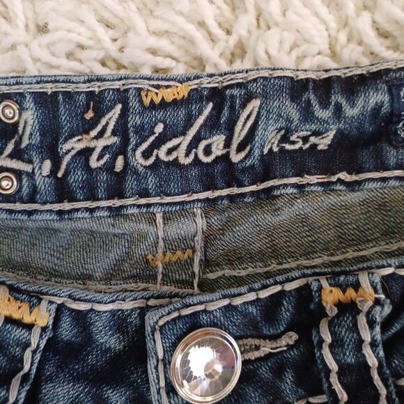 LA Idol USA Women’s Bootcut Jeans Sz 5 W29 L34 Rhinestone Bling Pockets Y2K READ - Picture 2 of 9